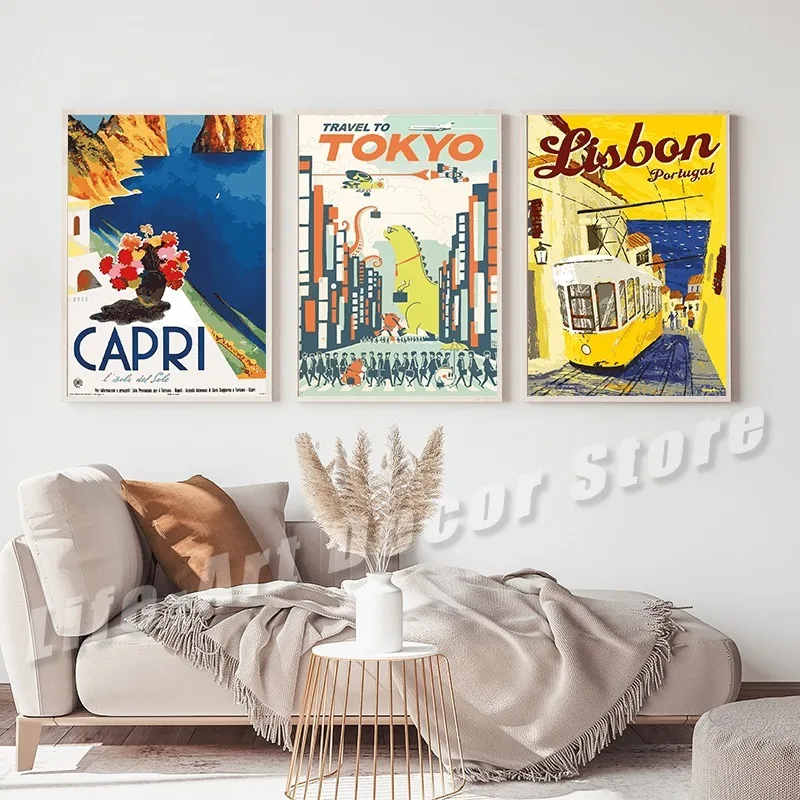 Винтажный Токио Дания Новая Зеландия Египет Капри Путешествия Плакат и Печать