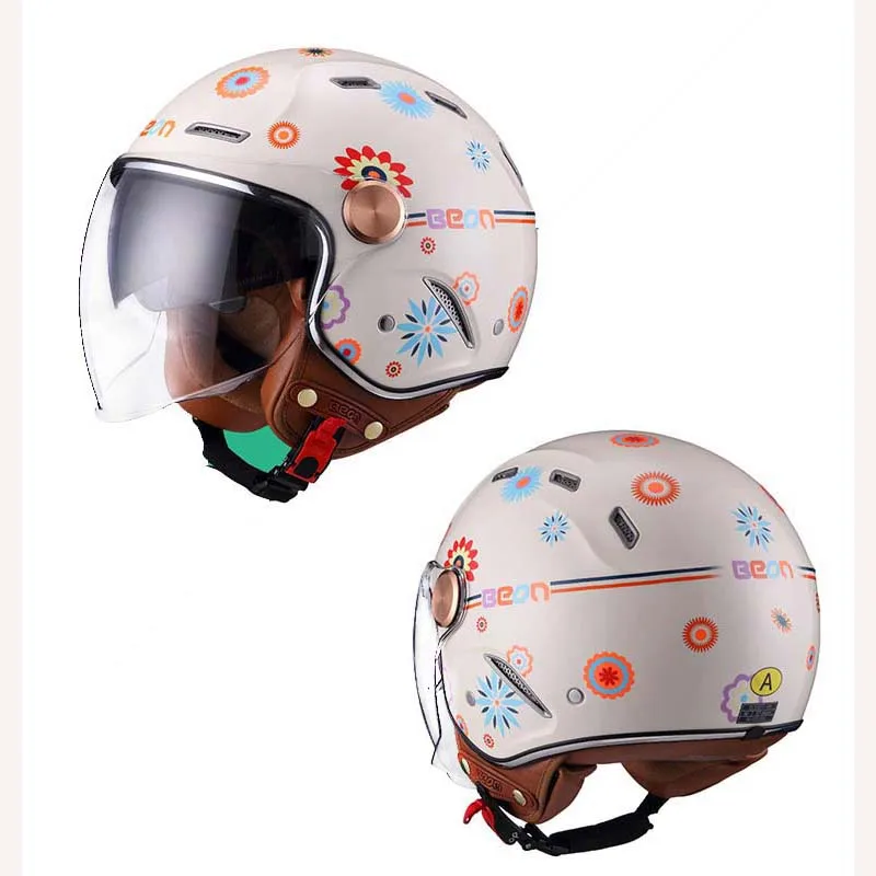 Four Season BEON ECE Men's Motorcycle Helmet Electric Women's Motocross Scooter Accessories open face Moto Helmets Double lens