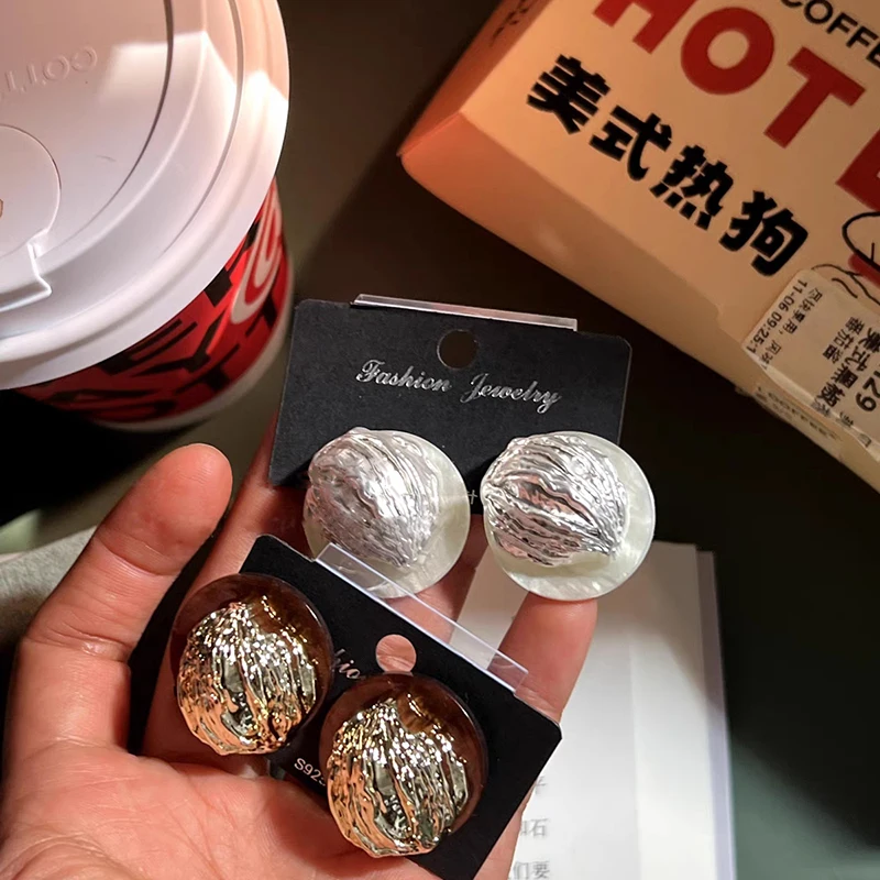 Ventag Merald геометрические круглые серьги-гвоздики плиссированные текстуры и