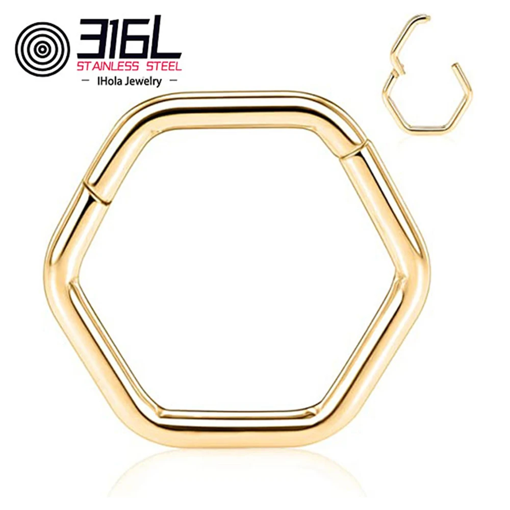 New Hexagon Nose Ring 316L Surgical Steel Piercing CZ Septum Clicker Segment Ear Tragus Cartilage Helix Daith Body Jewelry