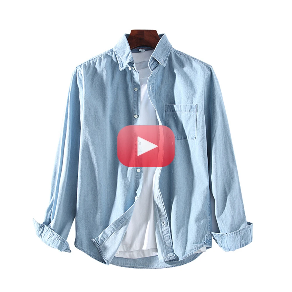 

Spring Summer Long Sleeve Men Shirt Casual Denim Slim Fit Cowboy Shirt Male Brand Clothes Fashion Solid Color Shirts