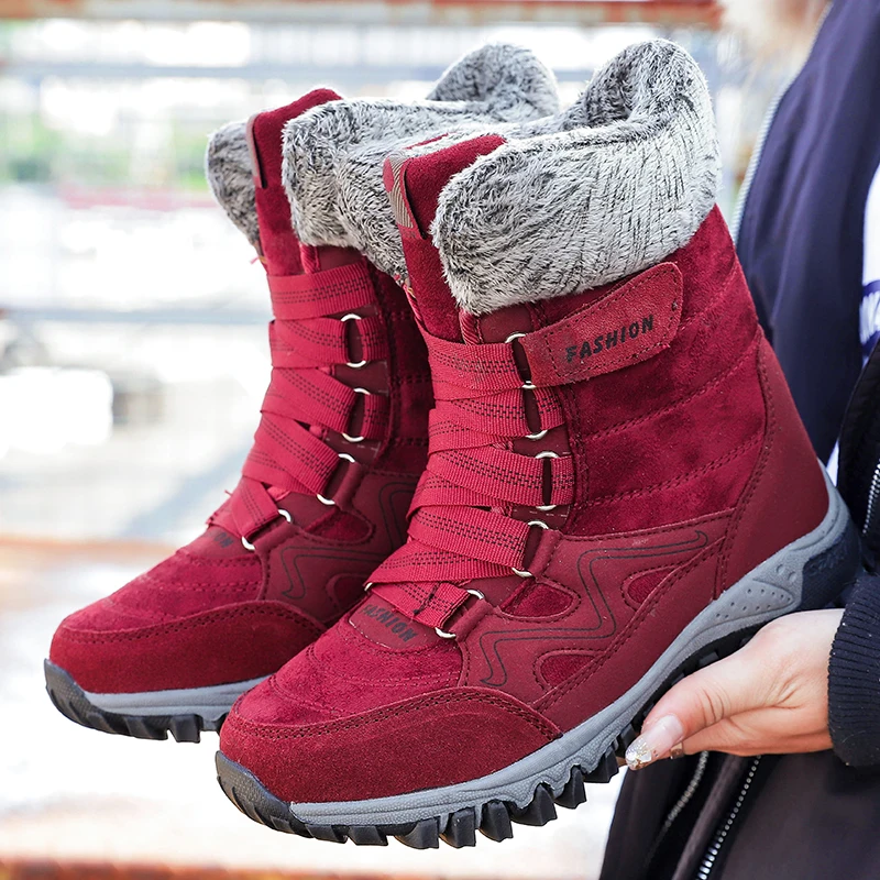 

Shoes Women Ankle Boots Winter Quality Platform Non-slip Mid-calf Outdoor Sneakers Comfortable Warm Lined Shoes for Cold Weather
