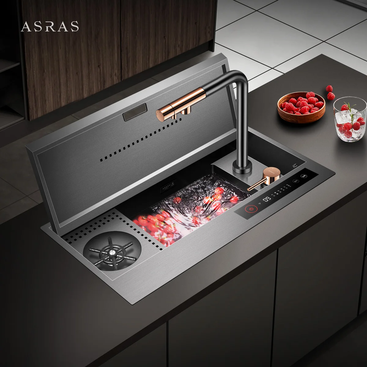 Раковина Asras 5032/6032NJH для умного очищения, невидимая прямоугольная решетка с крышкой, черный Одиночная раковина Nano