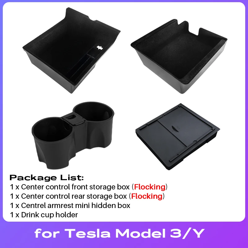

Для Tesla Model Y 2020-2024 скрытый ящик для хранения автомобиля, центральная консоль, подлокотник, передний и задний флокирующий слой, контейнер, горка
