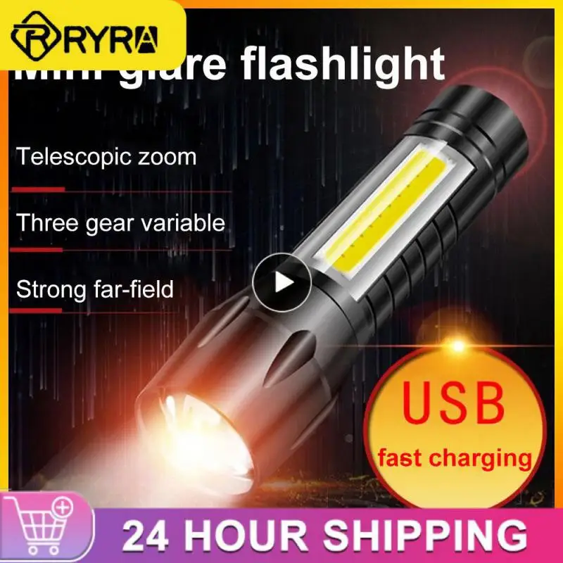 

1 шт., перезаряжаемый мини-фонарик, COB + XPE, портативный фонарь для кемпинга, фонарик с регулируемым фокусом, фонарик с ручкой