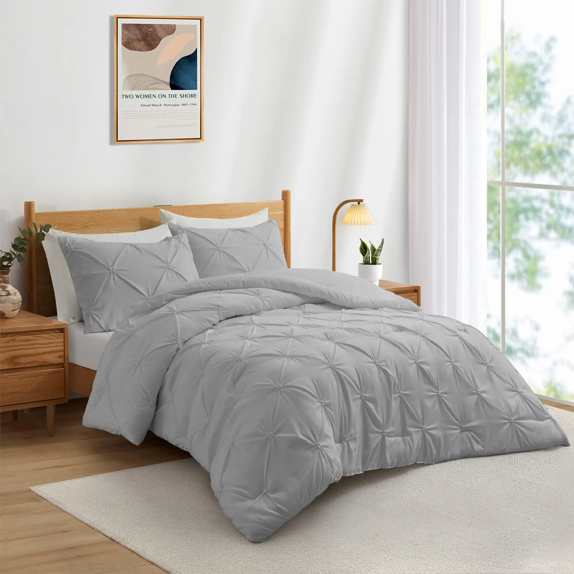 

Универсальный комплект пуховых одеял Peace Nest из 3 предметов, плиссированный, серый, двойной