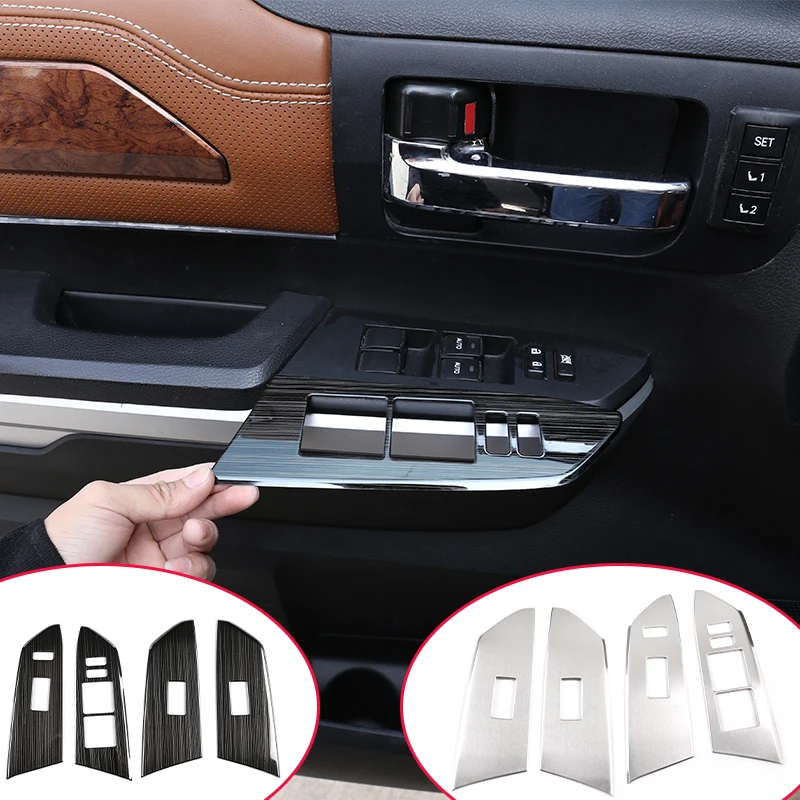 

Car Door Glass Window Moulding Trim For Toyota Tundra 2014 -20 Aluminum Alloy Car Window Lift Switch Buttons Frame Cover Sticker