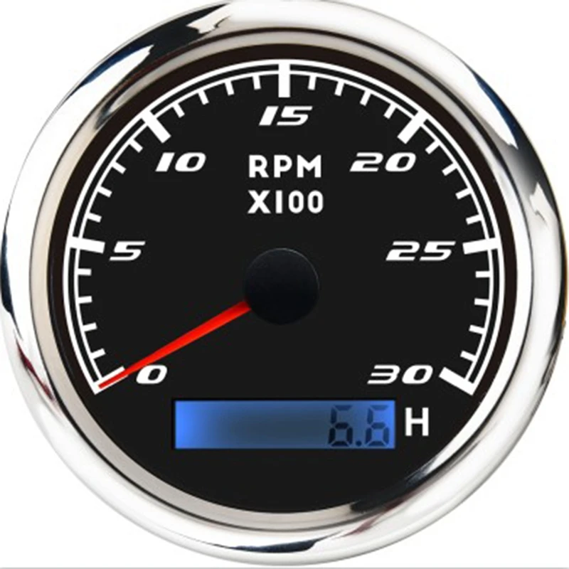 

85Mm Marine Tachometer LCD Hour Meter 0-3000 RPM Speedometer 12V / 24V With Red Backlight Odometer