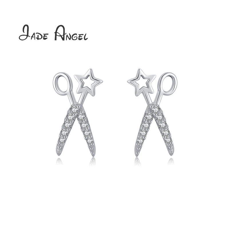 

JADE ANGEL 925 Silver Zircon Fashion The Stars Of Scissors Ear Stud Minority Design With Drill For Women Wedding Engagement
