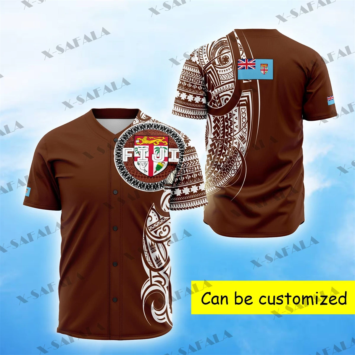 FIJI America Polynesian Hawaii Rugby 3D Print Mesh Fiber Baseball Jersey Shirt Top Tee Men Streetwear Short Sleeve V-Neck Sport
