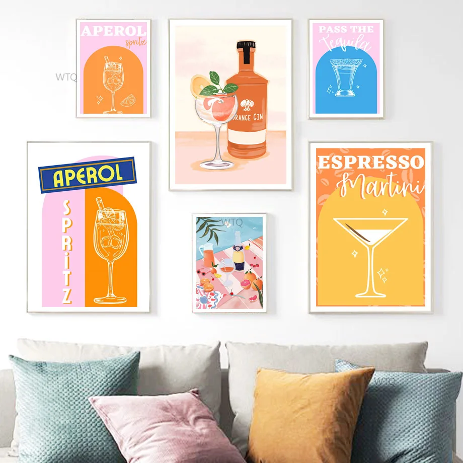 

Абстрактные настенные картины Martini коктейль шампанское Ресторан Картина на холсте скандинавские постеры и принты для декора гостиной