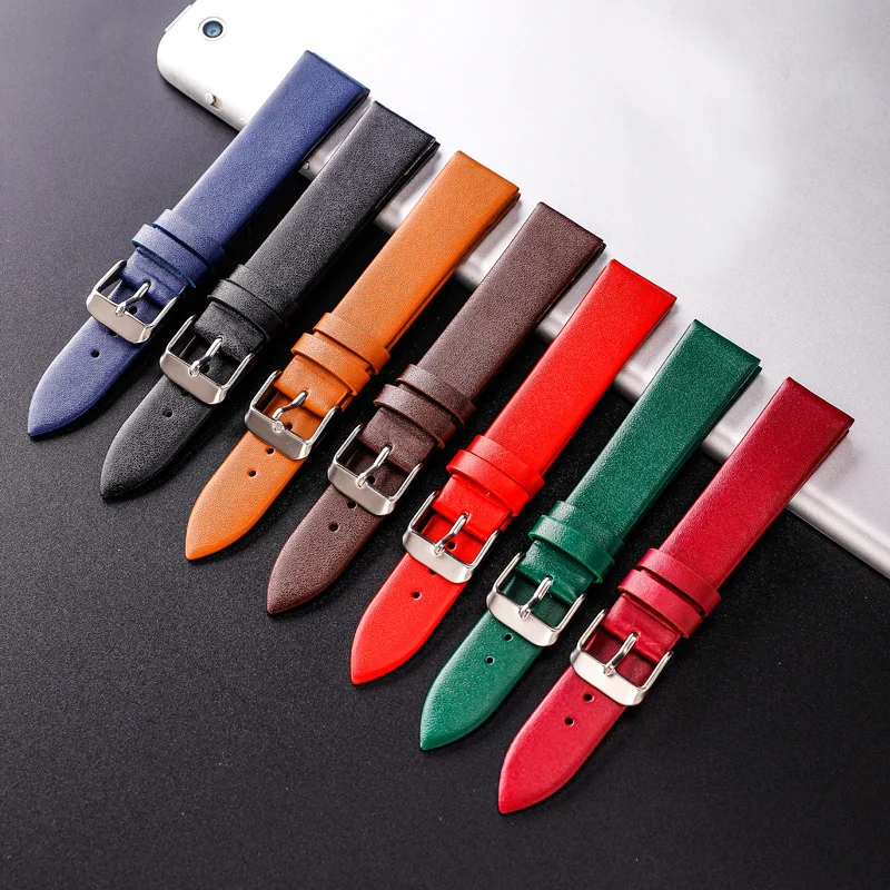 

Unisex Casual Genuine leather Bracelet Strap Wrist Belt With Pin Buckle Watch Band Durable Replacement Thin Watch Accessories