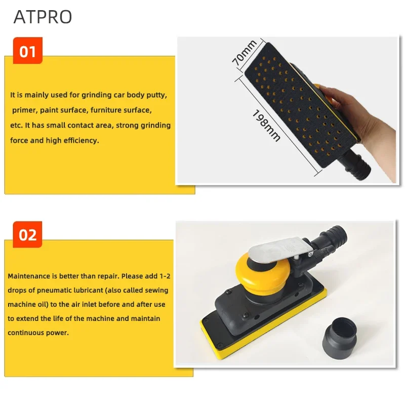 ATPRO Центральный сбор пыли Пневматический квадратный шлифовальный станок 70x198 мм