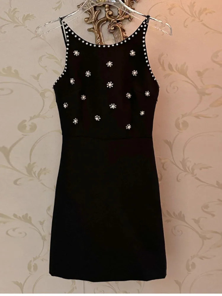 

HIGH STREET Newest 2023 Designer Stylish Fashion Women's Sexy Rhinestone Diamonds Beaded Sleeveless Backless Dress
