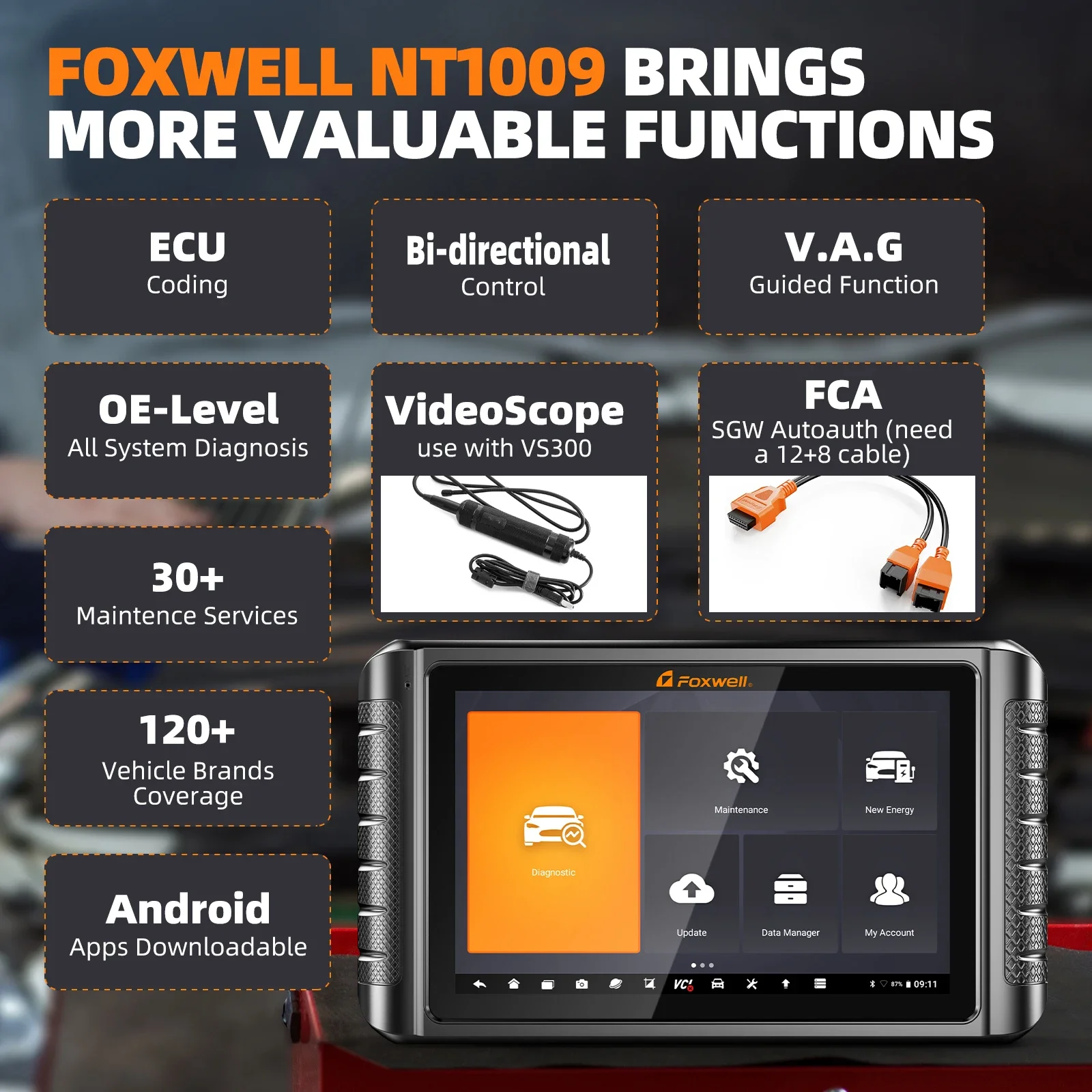 Автомобильный сканер Foxwell NT1009 OBD2 2024 кодирование ЭБУ инструмент для диагностики