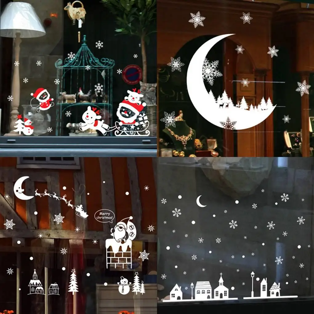 

Рождественские антистатические настенные наклейки, стеклянные наклейки, самоклеящиеся водонепроницаемые обои для домашнего окна, наклейк...