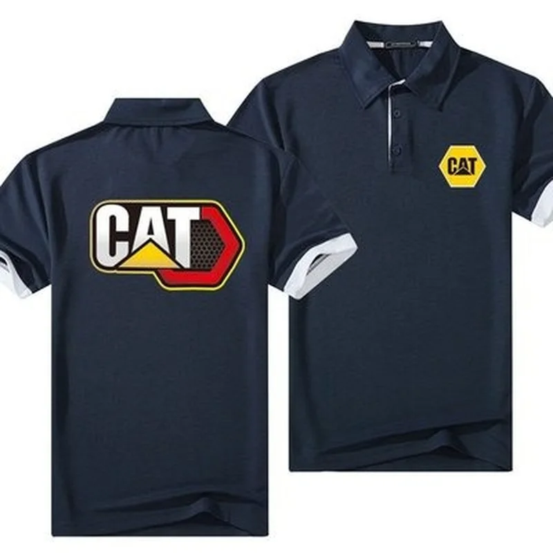 

CAT Logo Summer New Men Leisure Lapel Polo Fashion Cotton T-Shirts Casual Breathable Short Sleeve Tops 5 Colors
