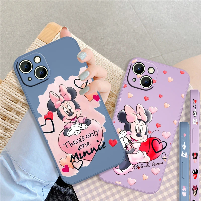 Pink Mickey Mouse Disney For Apple iPhone 13 12 Mini 11 XS Pro Max X XR 8 7 6 Plus SE 2020 Liquid Left Rope Soft Phone Case