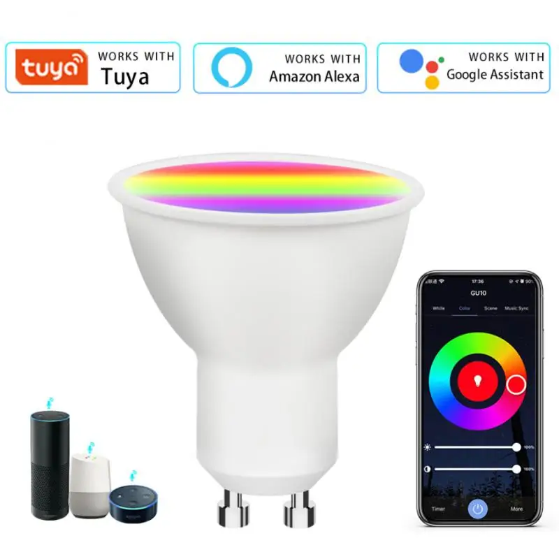

Tuya WiFi Smart GU10 Lamp Cup Rgbcw 11V / 220V CoRui 7W 9W Dimming And Color Matching Spotlight Voice Alexa Speaker Control