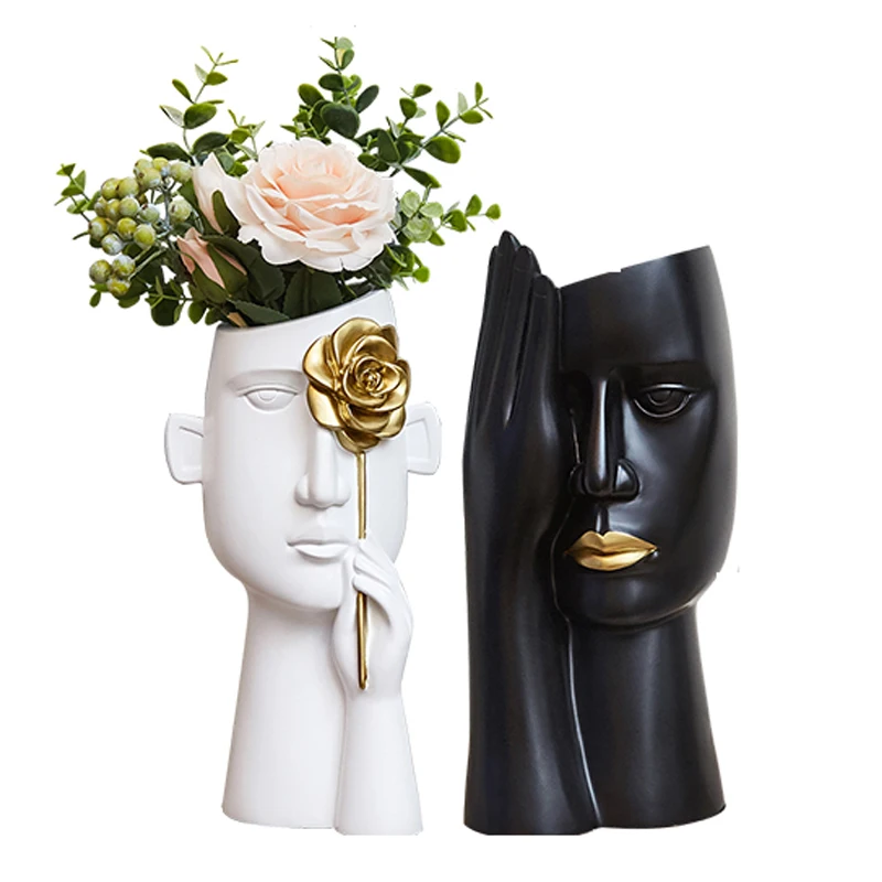 

SIMPLECITY MODERN RESIN COUPLE STATUE WHITE BALCK HUMEN SCULPTURE DECORATION ORNAMENTS ARTWARE FLOWER ARRANGEMENT CONTAINER