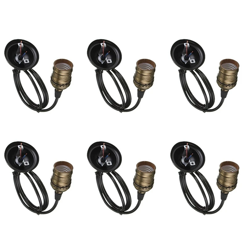 

6X Vintage Lamp Light Base Socket Holder E27 Screw Bulbs -Suitable For Bare Bulb Features With Wire No Switch
