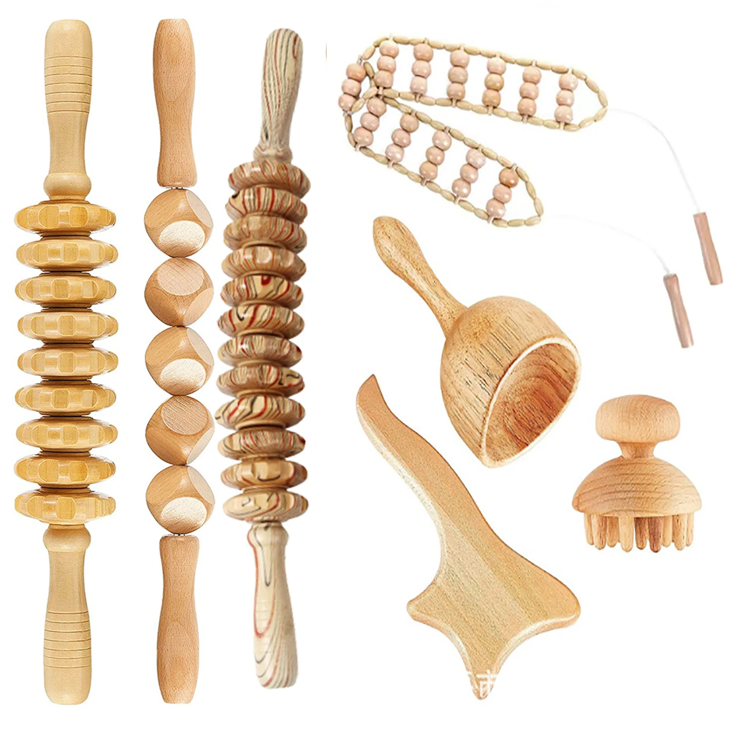 

7Pcs Wooden Body Massage Tool Maderoterapia Kit Wood Massager Roller Wood Gua Sha Roller Manual Wooden