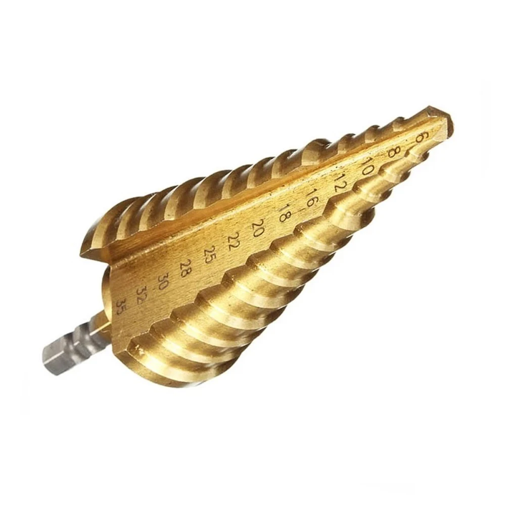

1pc 6-35mm Metal Drill 1/4 Inch Hex Shank Titanium Coated Straight Slot 13 Step High Speed Steel Hole Cutter Set HSS Step Dril