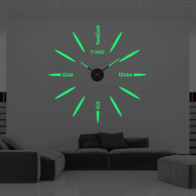 3D Светящиеся настенные часы-наклейки DIY Цифровые кварцевые иглы Horloge Oversize Часы Домашний декор на букву.