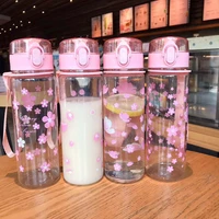 plastic water cup pink simple transparent flowers love small fresh literary cup boys and girls couple bomb cover water cup