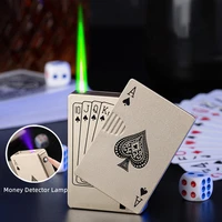new creative jet torch green flame poker lighter metal windproof playing card lighter funny toy smoking accessories gift for men