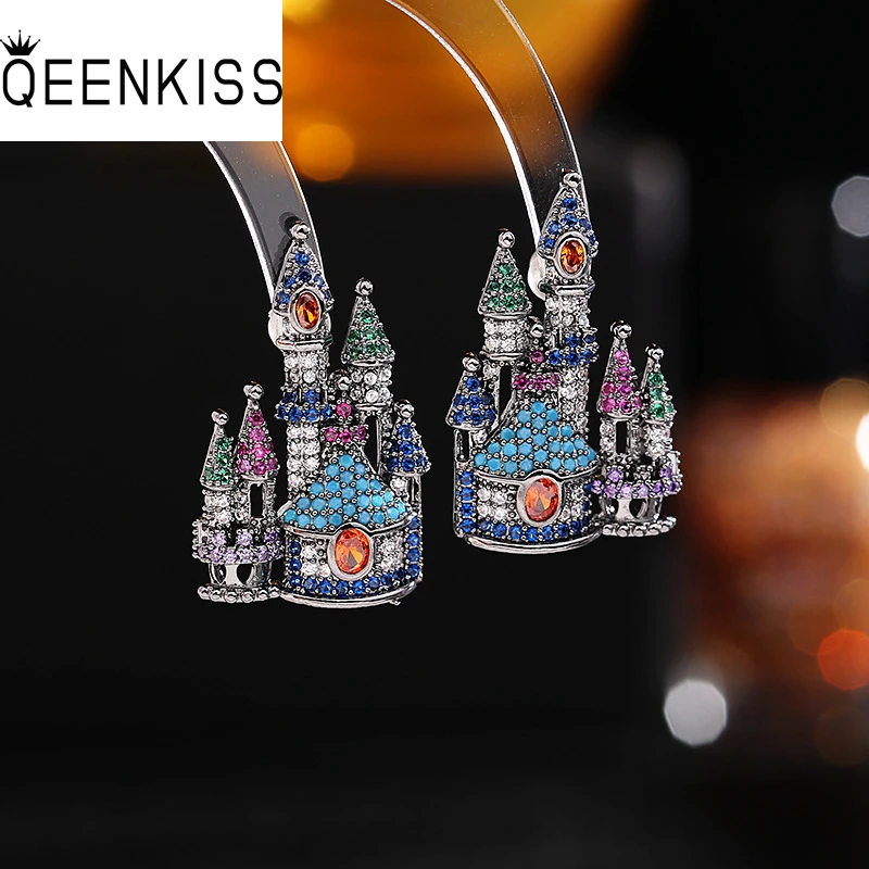 

QEENKISS EG7665 Fine Fashion Woman Girlfriend Bride Party Birthday Wedding Christmas Gift Luxury AAA Zircon Castle Stud Earrings