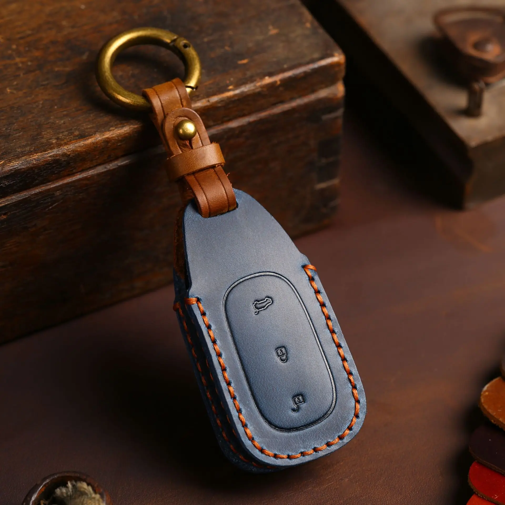 

Leather Car Key Cover Case Remote Keyring Protective Bag for Leading Ideal One Li Auto L9 Fob Protector Keychain Holder Handmade