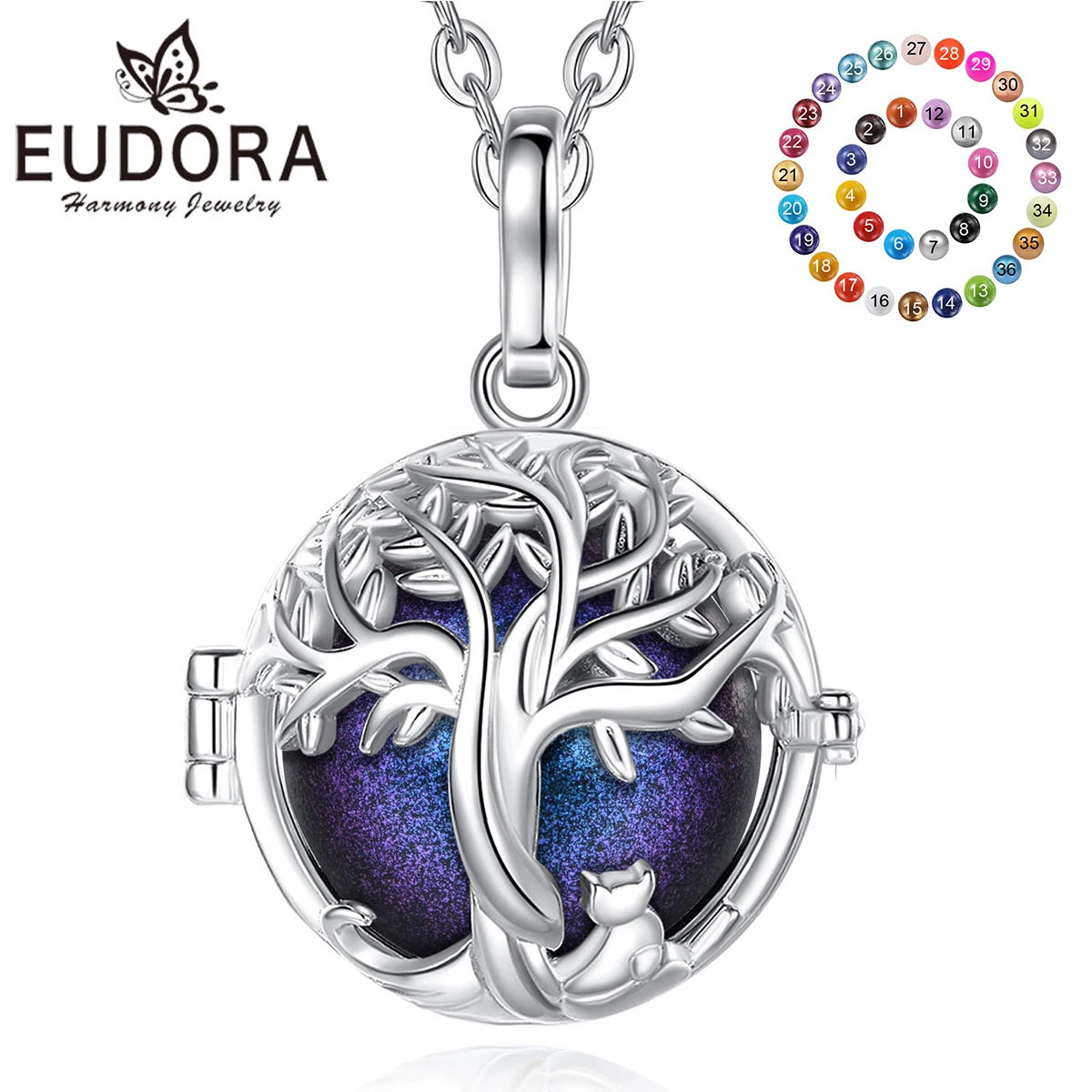 

Юдора 18 мм Гармония мяч Древо жизни Chime Bola ожерелье котенок Беременность бола Ангел звонящий кулон простые дамы ювелирные изделия подарок