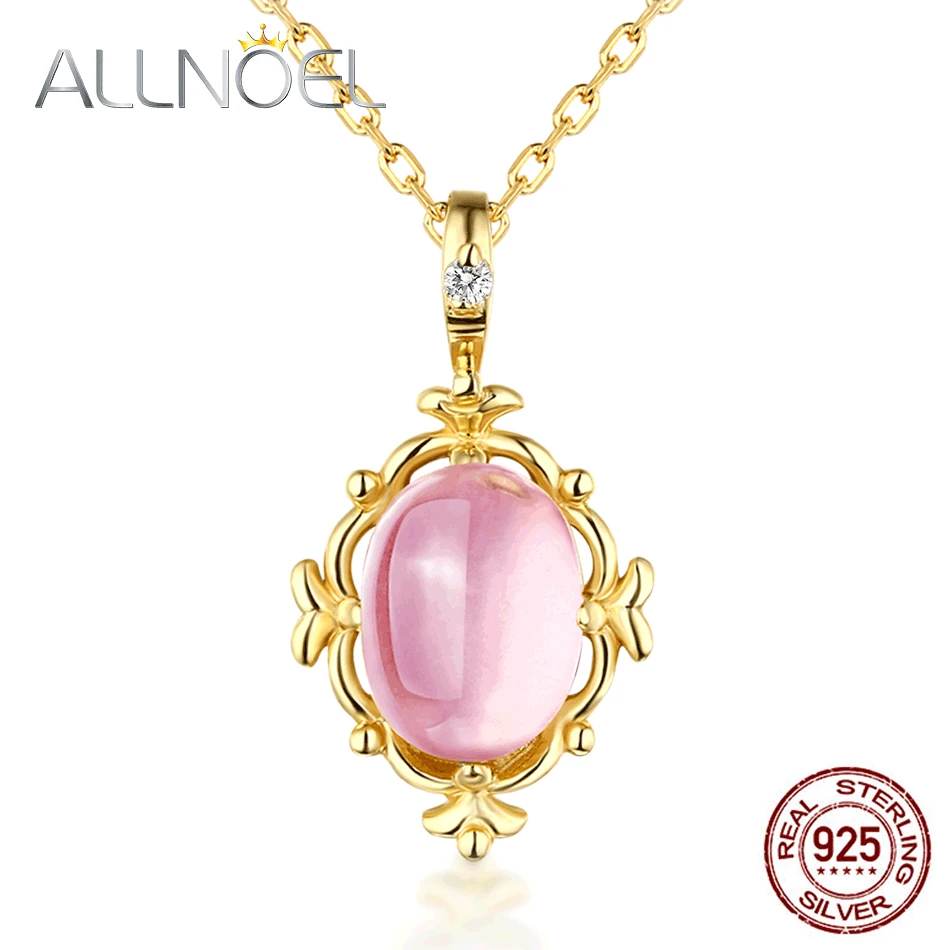 

ALLNOEL Solid 925 Sterling Silver Gemstones Necklace For Women 100% Natural Opal Rose Quartz Charm Choker Pendant Jewelry Gift
