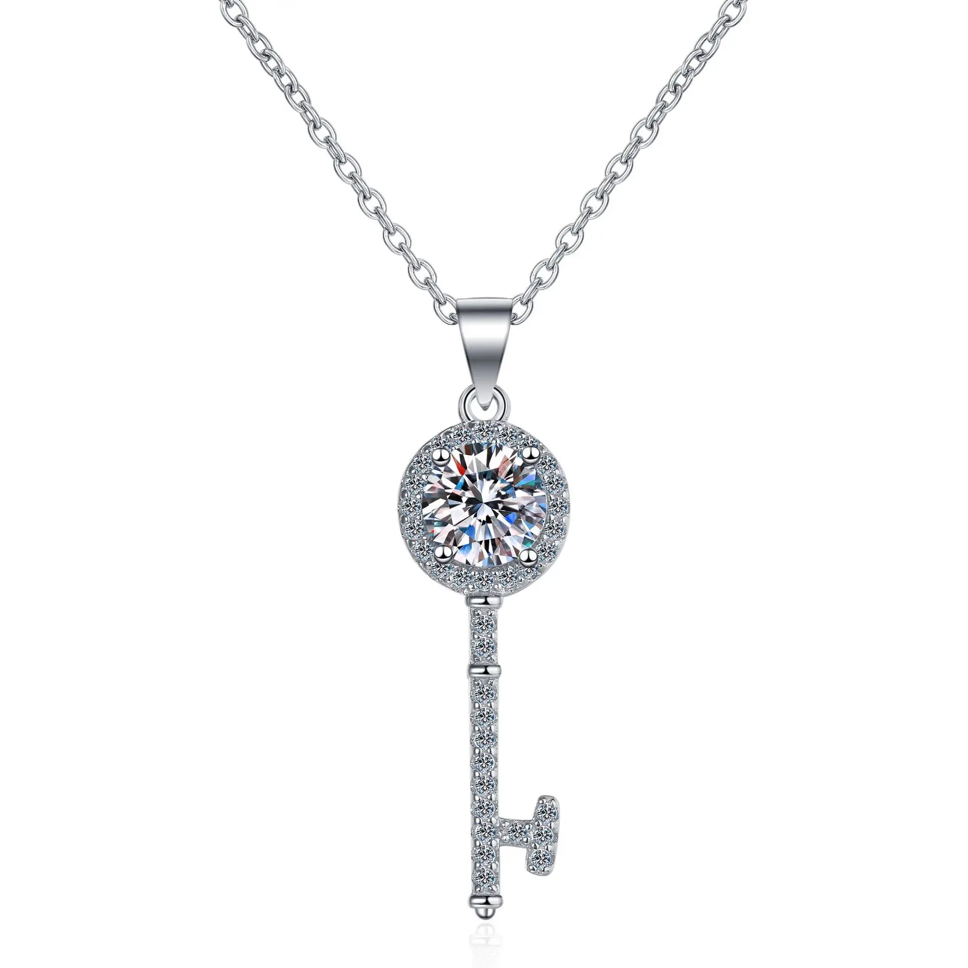 

925 sterling silver moissanite necklace plated pt950 gold moissanite key simple collarbone chain
