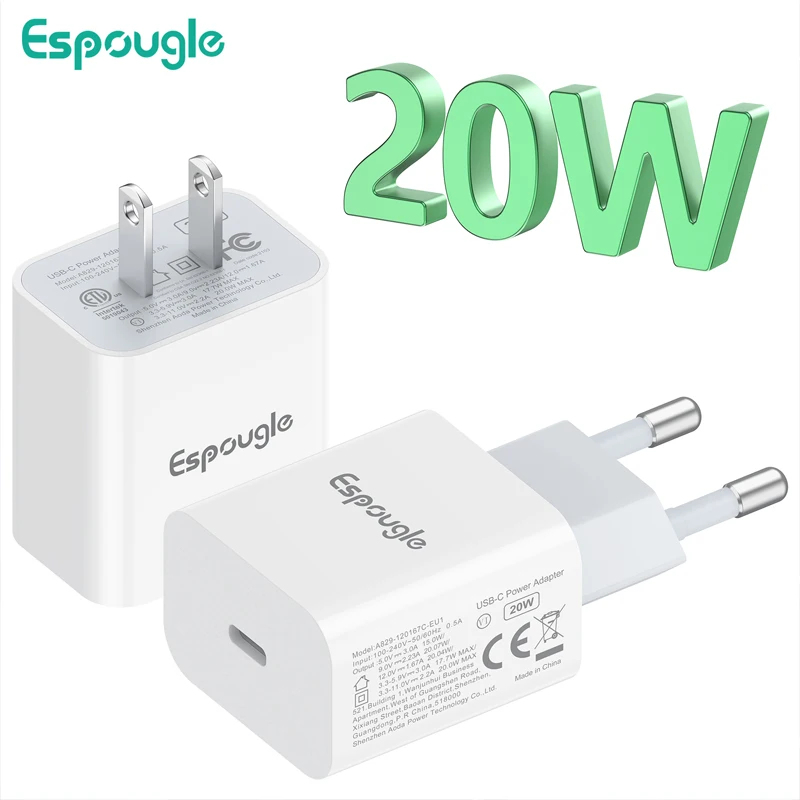 Зарядное устройство Espougle USB C, быстрая зарядка 4,0 3,0 QC 20 Вт PD USB Type C, быстрое зарядное устройство для iPhone 12 Pro Max 11 Mini 8 Plus Xiaomi Phone