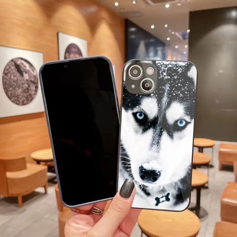 

Чехол из жидкого стекла для телефона с изображением собаки хаски для IPhone 14 13 12 11 Pro Max X XR XS 8 7 Plus