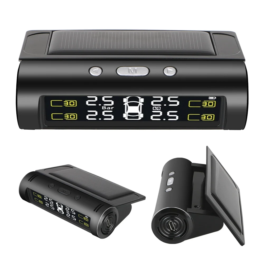 

4 Pcs Internal External Sensor Waterproof Temperature Alert Solar Power TPMS Car Tire Pressure Alarm Monitor System Fuel Saving