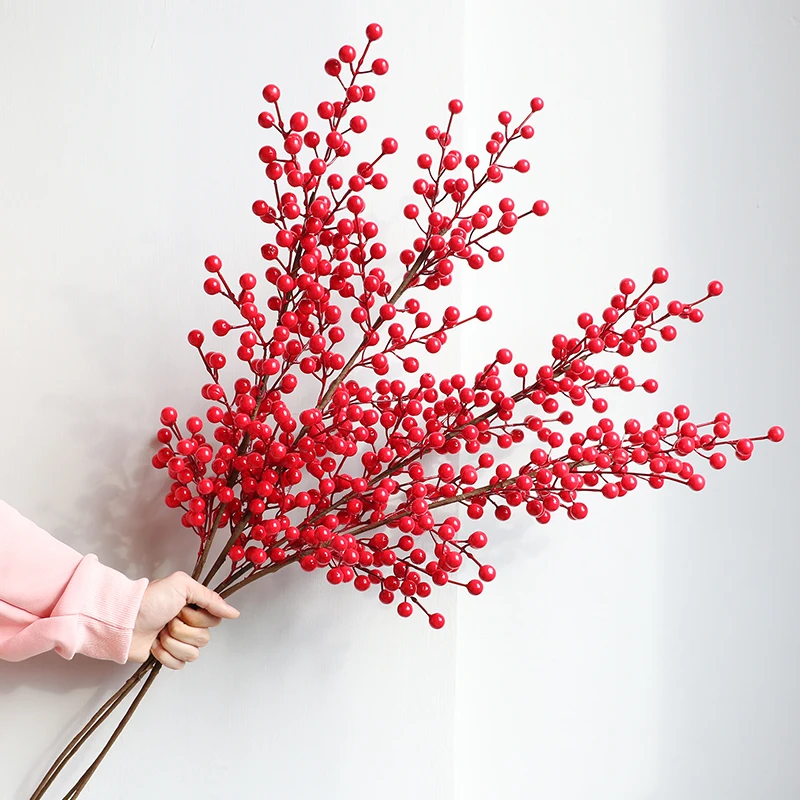 

fake holly berry artificial flower branches fake berry stems Christmas home decoration Tree decor Red fruit christmas luxury wed
