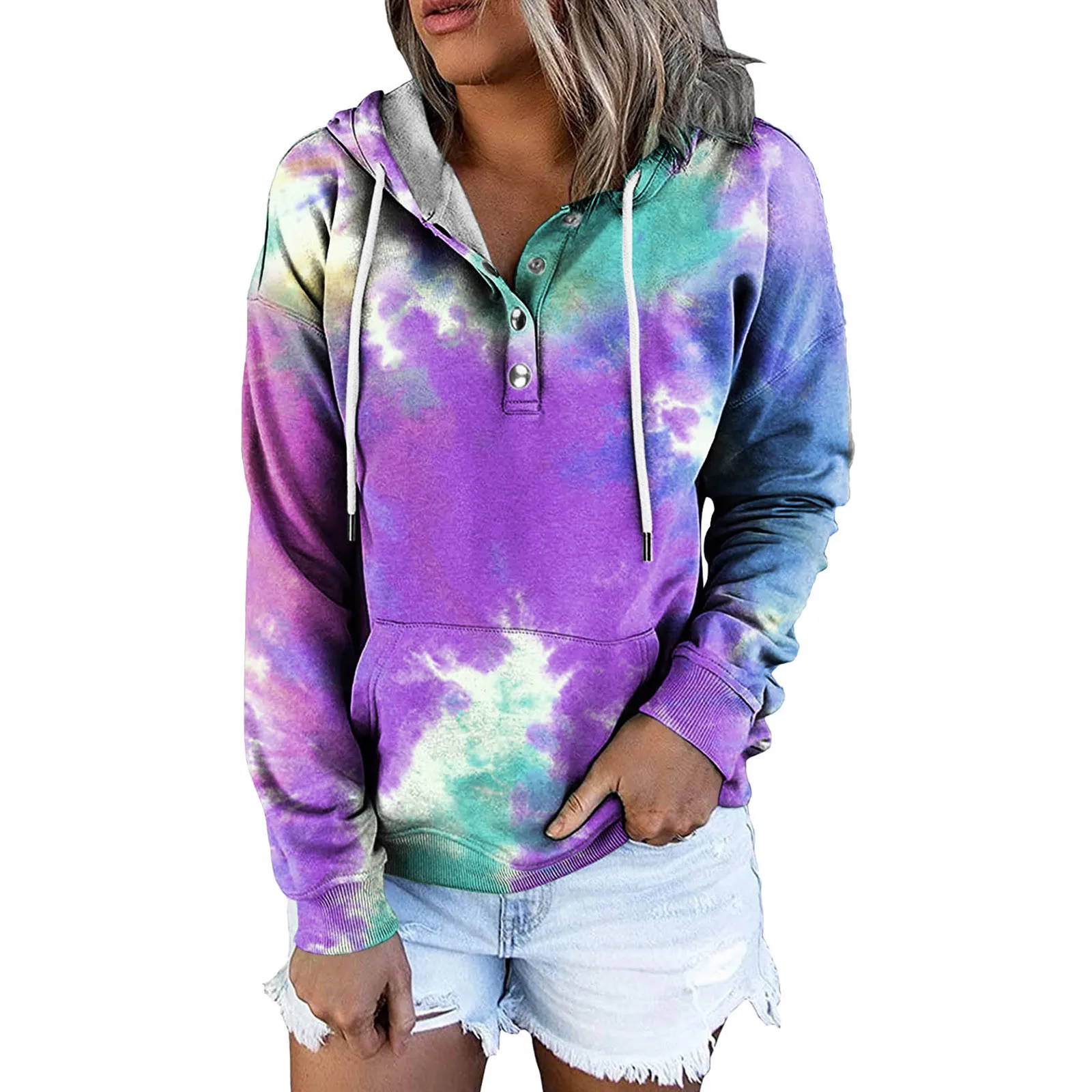 

Толстовка Женская с длинным рукавом, Модный свитшот на завязках, рубашка с карманами и пуговицами, повседневный топ для тренировок