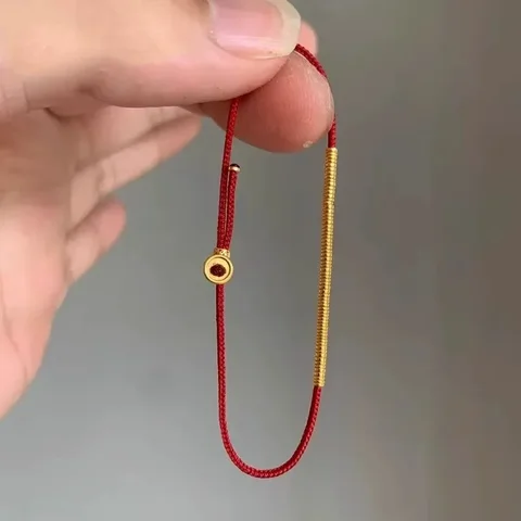 PONYKISS стерлингового серебра 925 пробы круглые бусины красная веревка благословение браслеты для женщин ювелирные изделия минималистичные винтажные аксессуары