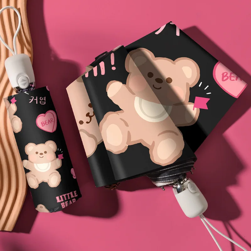 

Мини Автоматический ветрозащитный зонт от солнца для детей с принтом милого медведя, модные женские зонты с защитой от ультрафиолета