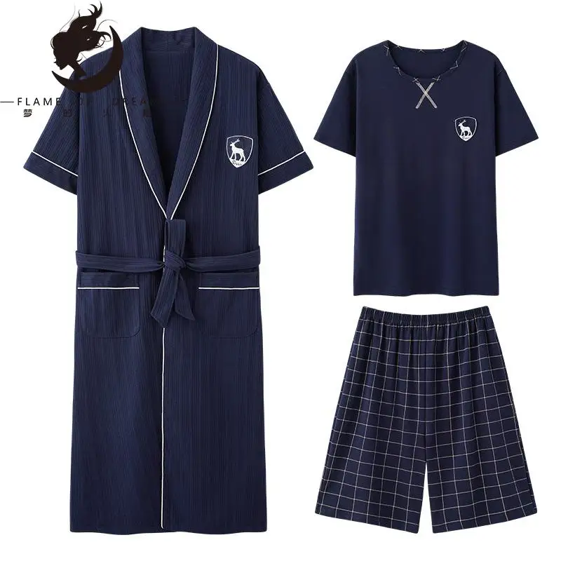 Flame Of Dream Pajamas Men's Summer Nightwear Cotton Short Sleeve Home Clothes 2022 New  Casual Three Piece Suit 221410