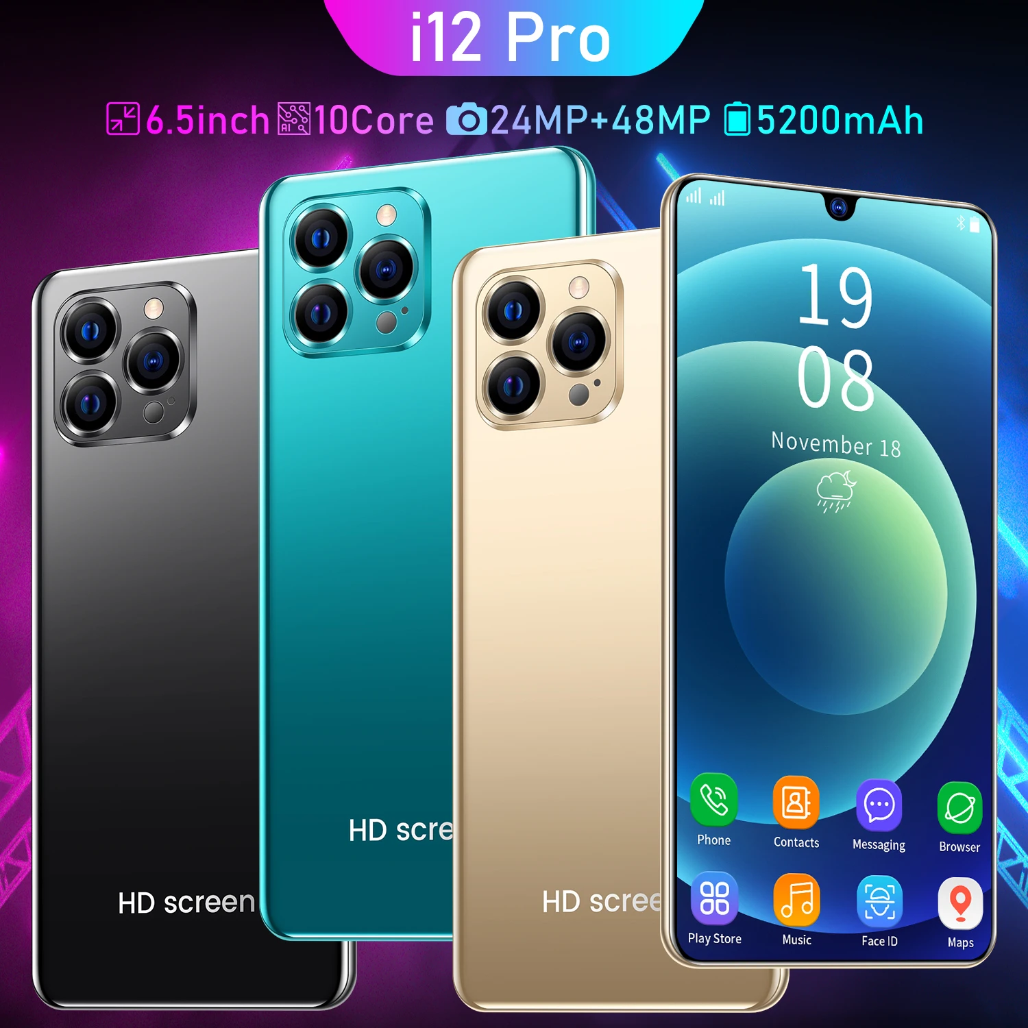 2022 global version 6 5 inch screen 5g smartphone 12gb512gb apple iphone i12 pro cellphone samsung huawei mobile phone free global shipping