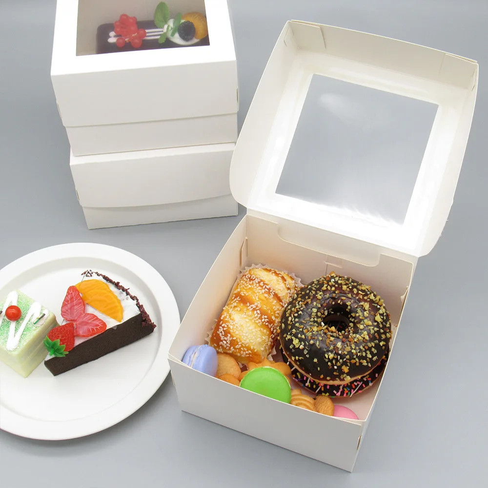 

15.5*15.5*10cm White Cardboard Cake Box With Clear Window Home Party DIY Dessert Cupcake Packing Box Gift Package 100pcs/lot