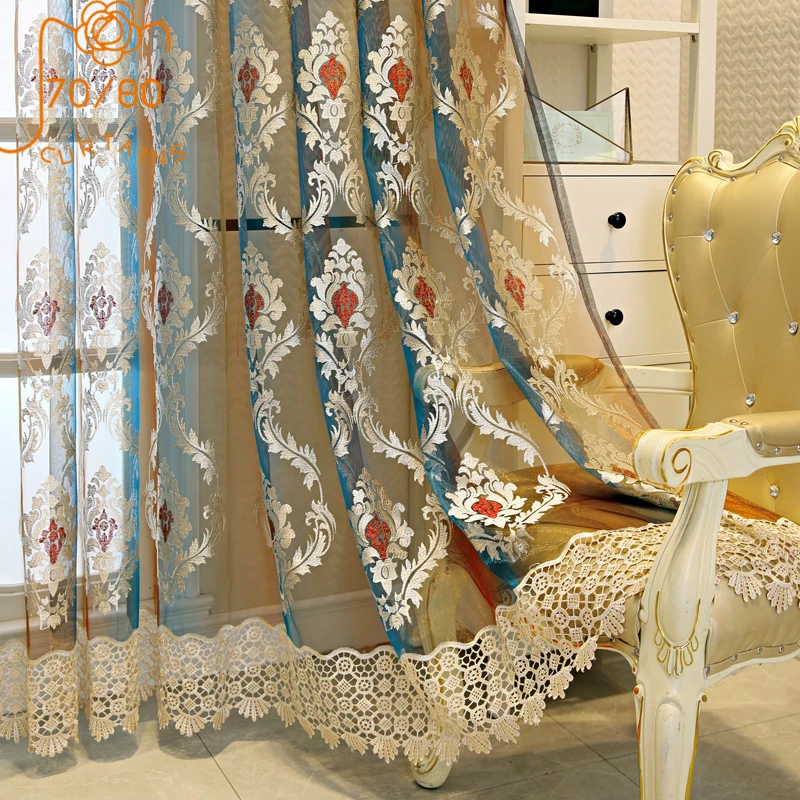 

High-grade European-style Embroidered Window Screen Curtains for Living Room Bedroom Finished Custom Partition Curtain