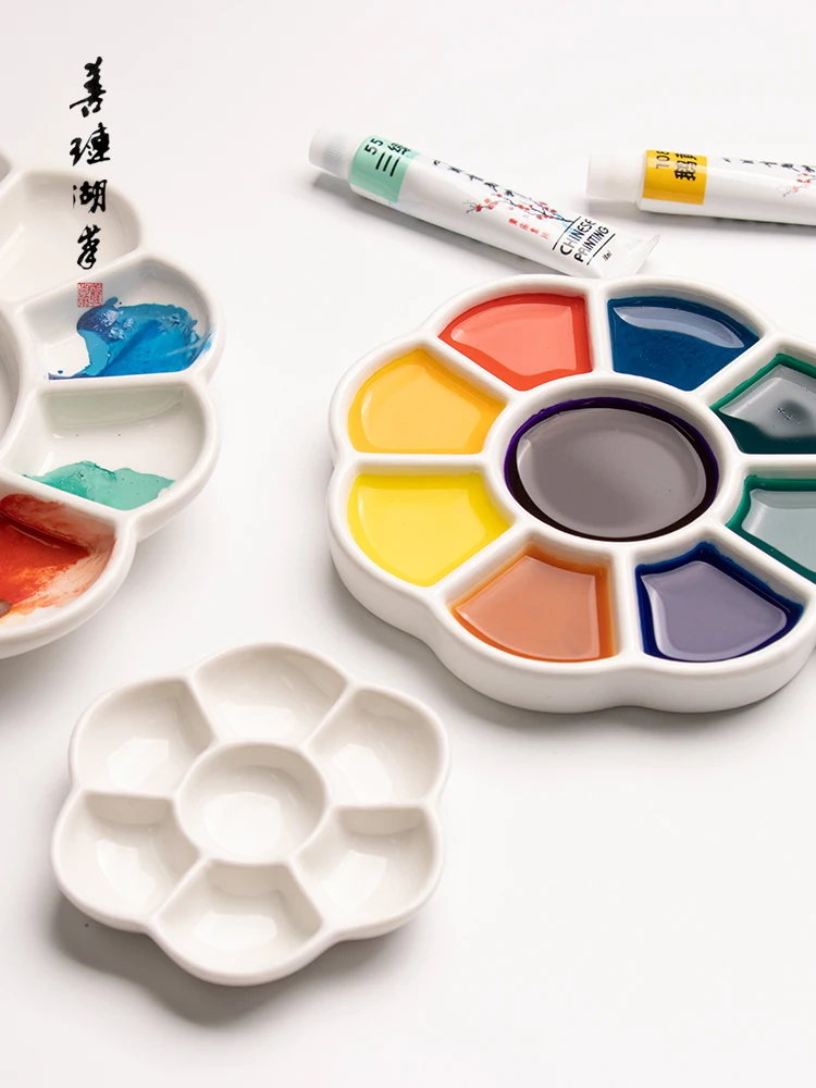 Shanlian Lake Pen Color Palette For Children's Art Students Oil Painting Plate, Water Powder Pigment Plate, Plum Blossom Traditi