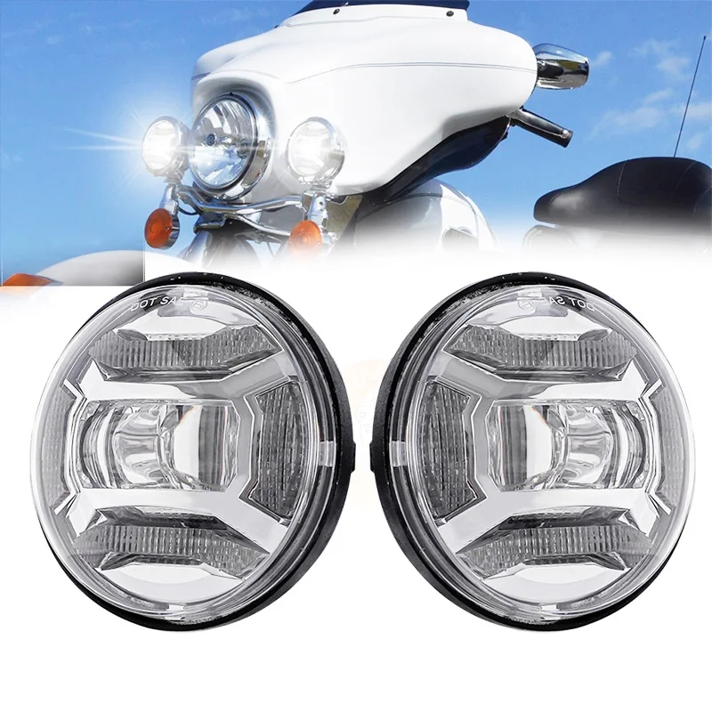 

4.5 Inch LED Fog Lights Projector Auxiliary Moto Headlight Motorcycle Passing Fog Light Lamps With DRL For FLHTCU FLSTC FLHRC