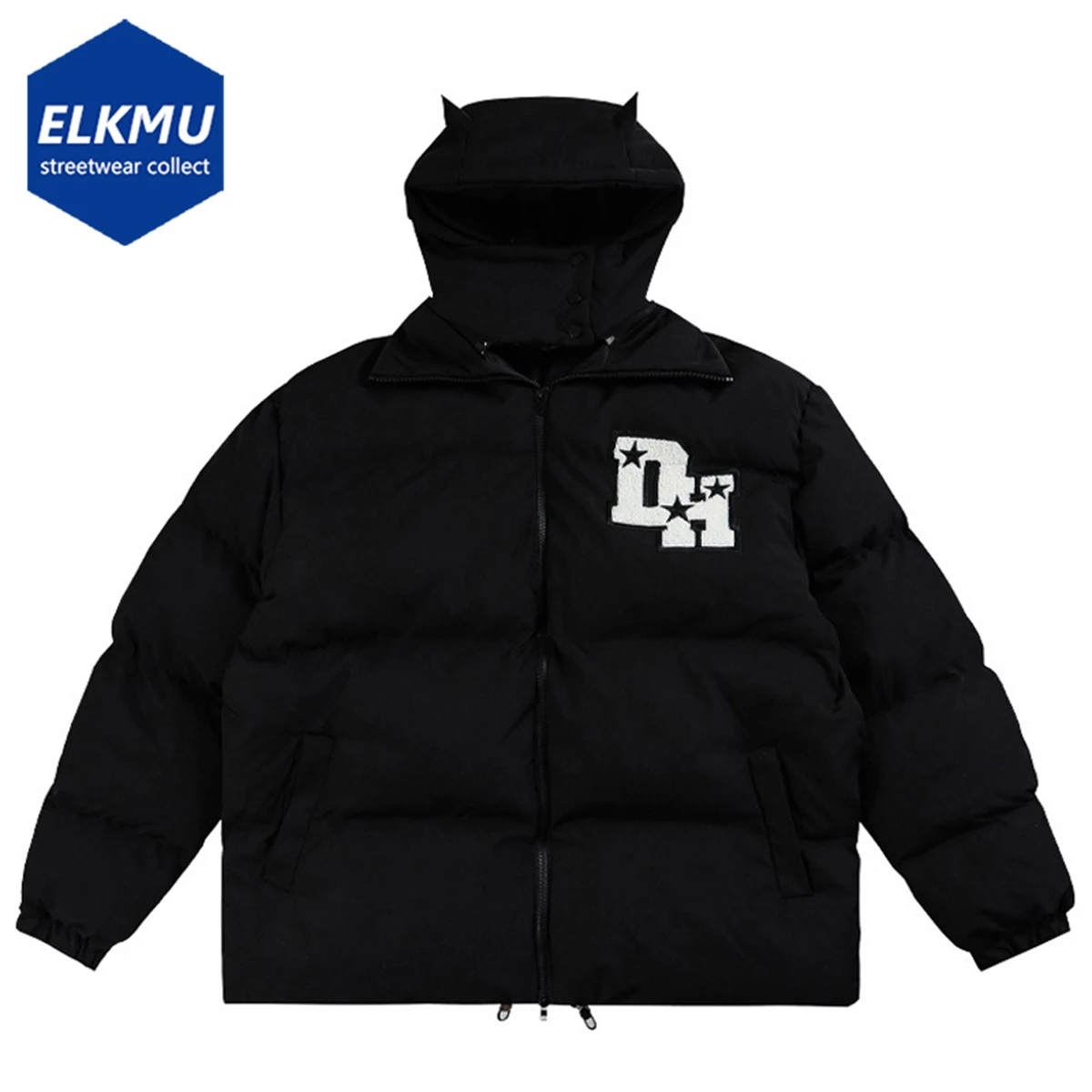 Devil Horns Winter Parkas Button Mask Warm Thicken Bubble Jackets Hooded Padded Coats Men's Harajuku Streetwear Puffer Jackets