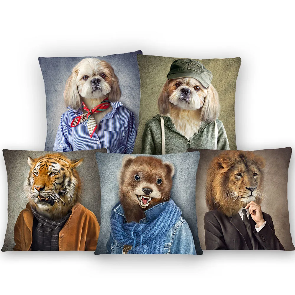 Декоративные подушки 45x45 см с изображением Льва волка собаки кота
